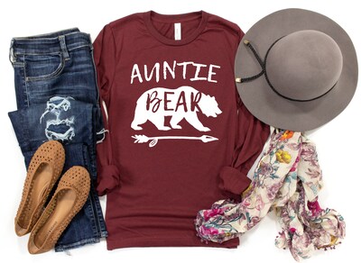 Auntie Bear Long Sleeve Shirt, Aunt Shirt, Auntie T Shirt, Gift for Auntie, Favorite Aunt, New Aunt Tee - image2